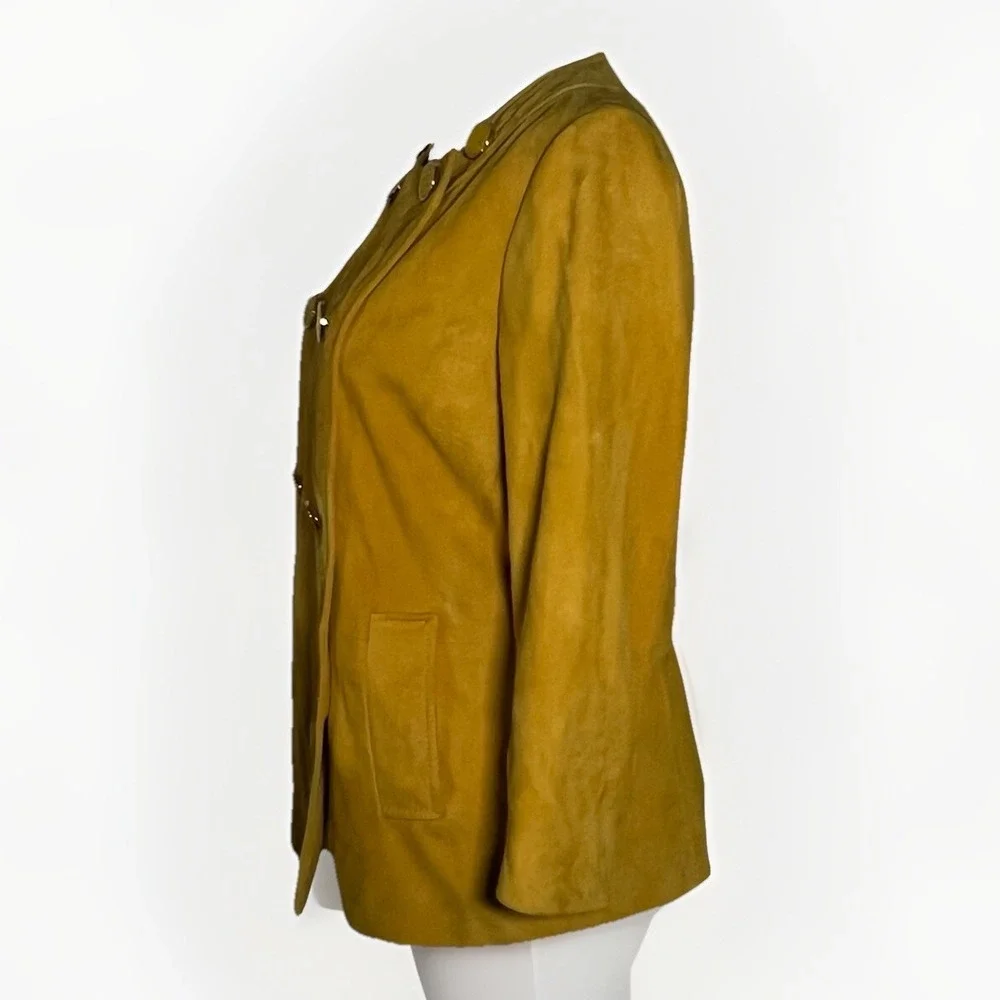 Tory Burch Mustard Yellow Suede leather Double-Breasted Jacket 3/4 Sleeve Size 6